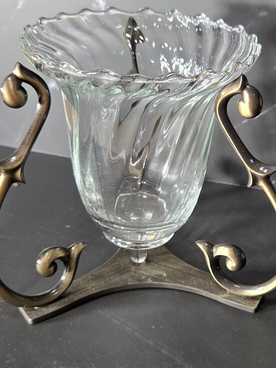 PartyLite Other - Vintage PartyLite Brass Scroll Tripod Candle Holder w/ Swirl Fluted Glass Votive